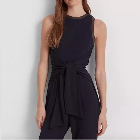 LRL Navy Blue Jersey Sleeveless Jumpsuit Classic Old Money Timeless Preppy - Picture 3 of 9